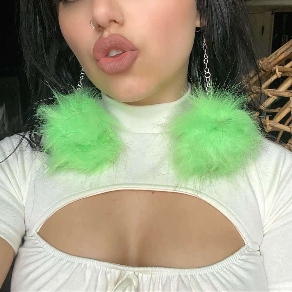Green Poof Ball Earrings